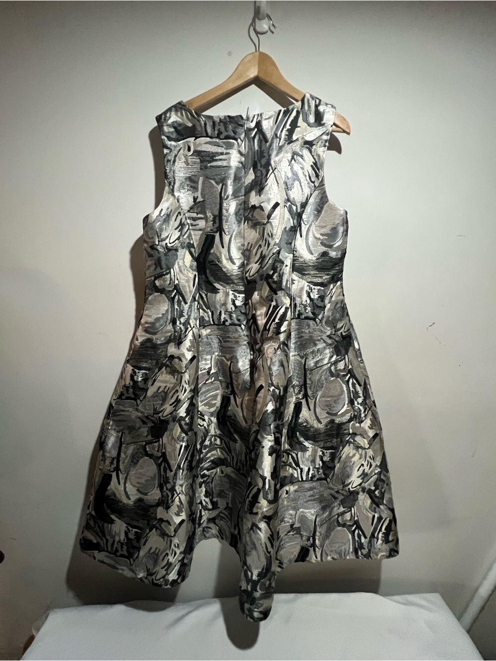 Ashro Metallic Fit-and-Flare Damask Dress, Sz 16